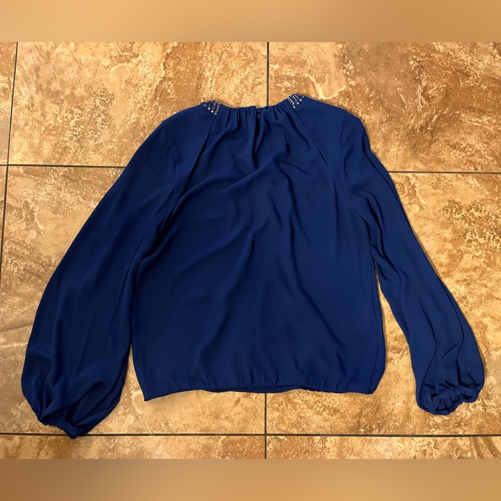 BCBGMAXAZRIA DEEP ROYAL BLUE KAELYN GEMSTONE EMBELLISHED WRAP TOP SZ XXS - Picture 9 of 16